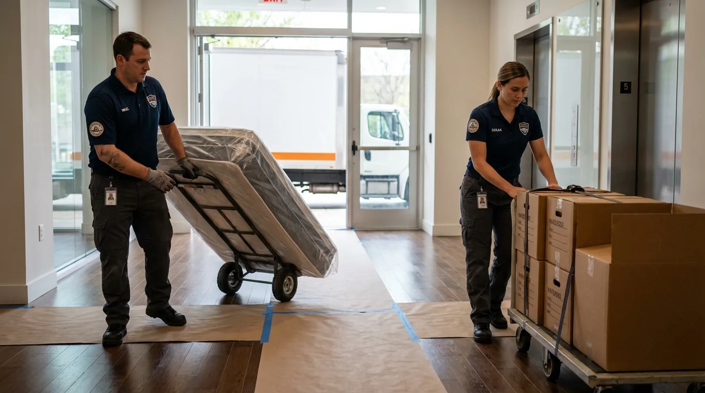Professional apartment movers loading elevator in Seaside Park, NJ
