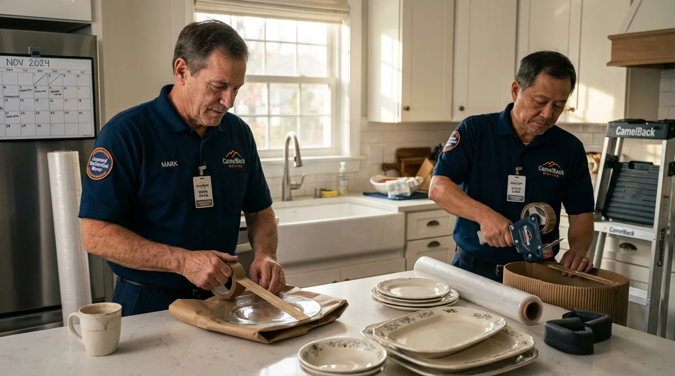 Professional crew packing kitchen dishware in Seaside Park, NJ